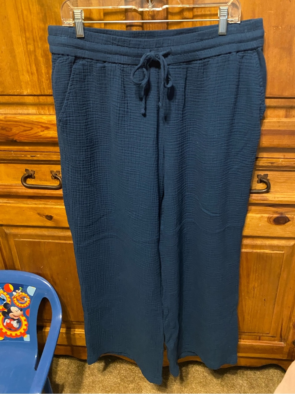 Peace Love World Boheme Cotton Gauze Wide Leg Pants Indigo Blue Large Petite LP